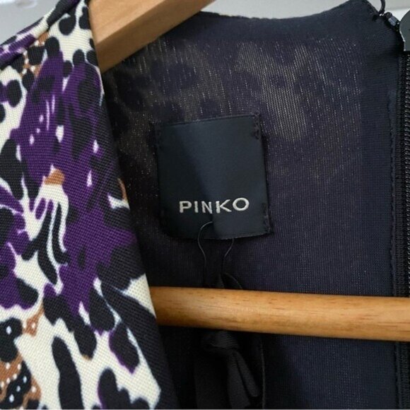 PINKO V Neck Puff Sleeve Viscose Salsa Long Sleeve Night Out Date Dress Sz XS • - Picture 5 of 12